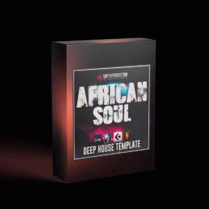 Cover artwork for ‘African Soul – Deep House Template’ featuring visuals inspired by deep house music and African soul elements, designed for Ableton Live, Logic Pro X, Cubase, and FL Studio.