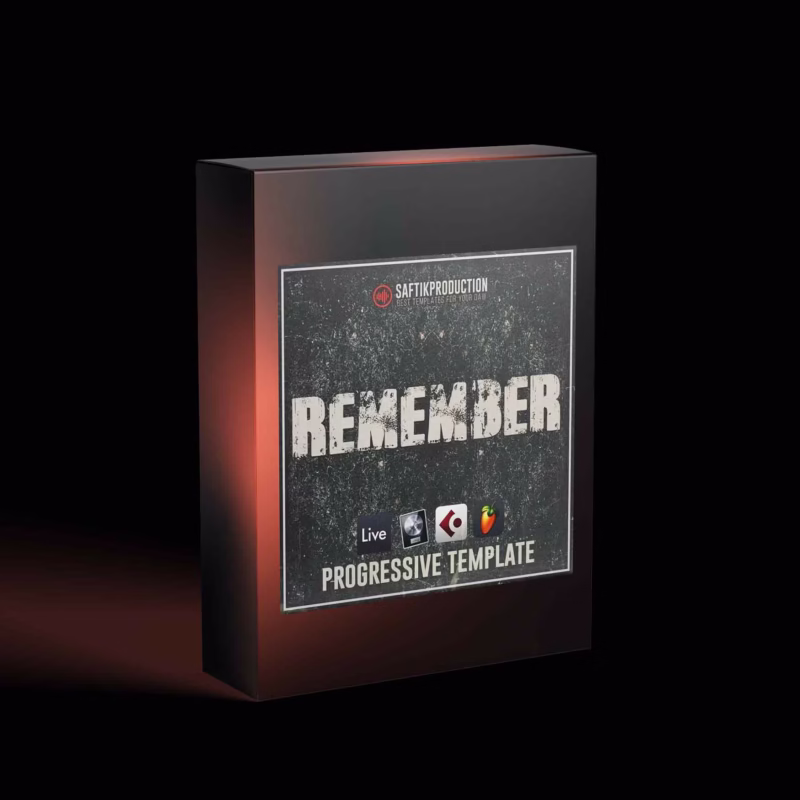Cover artwork for Remember Progressive Template for Ableton Live, Logic Pro X, Cubase, and FL Studio, featuring modern progressive design elements